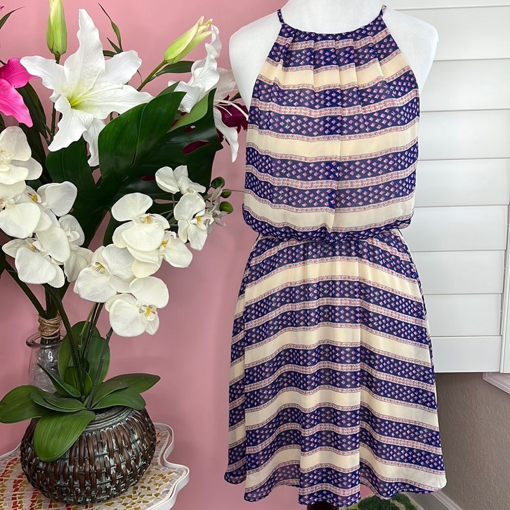 Lush Rosebud Floral Keyhole Back Flowy Dress